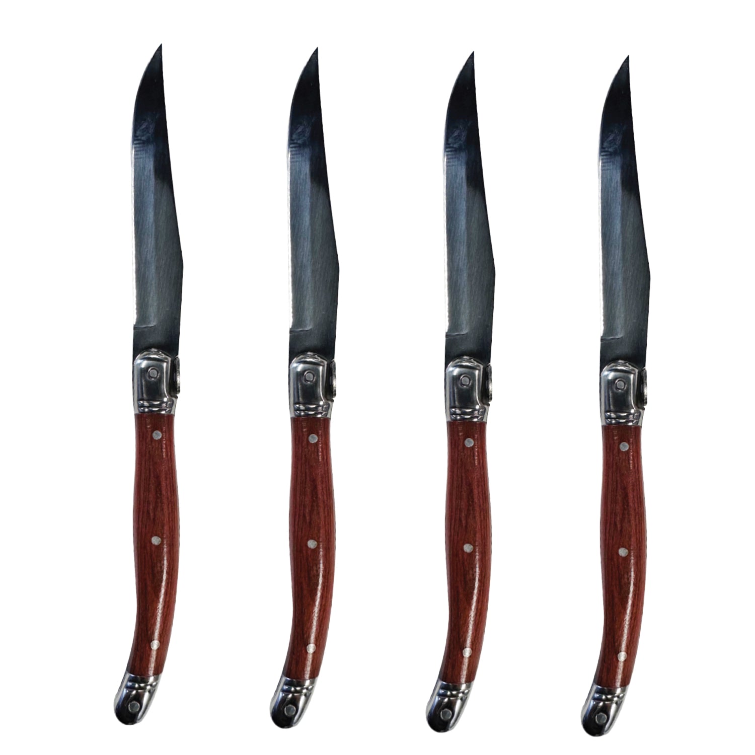 JS Gourmet - Ensemble de 4 Couteaux à Steak Laguiole, Lame en Acier Inoxydable, Manches en Bois - Simple Boutique