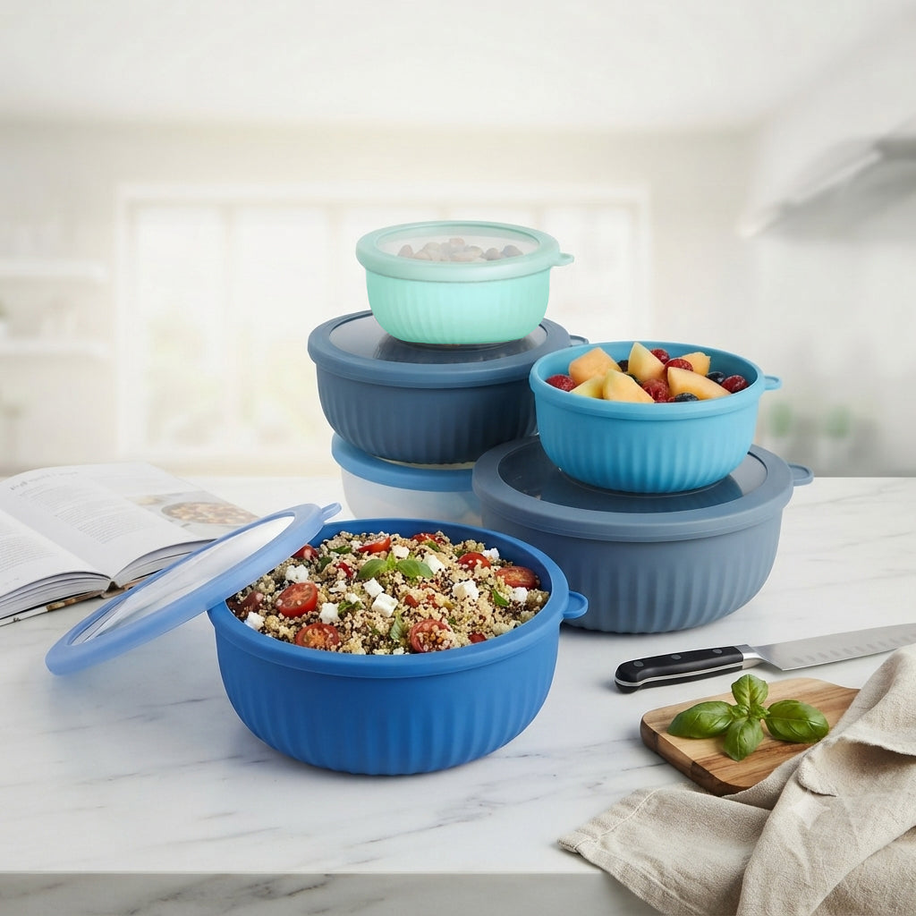 JS Gourmet Ensemble de 4 boîtes de conservation rondes et emboîtables avec couvercles - Simple Boutique