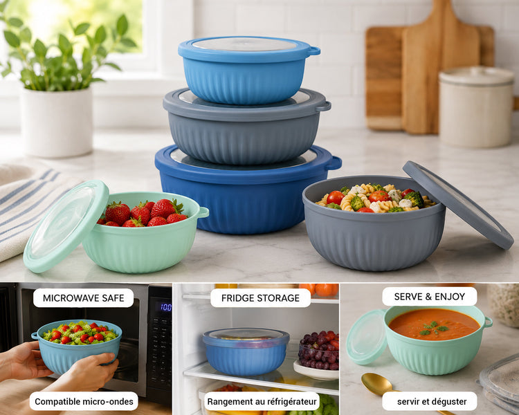 JS Gourmet Ensemble de 4 boîtes de conservation rondes et emboîtables avec couvercles - Simple Boutique
