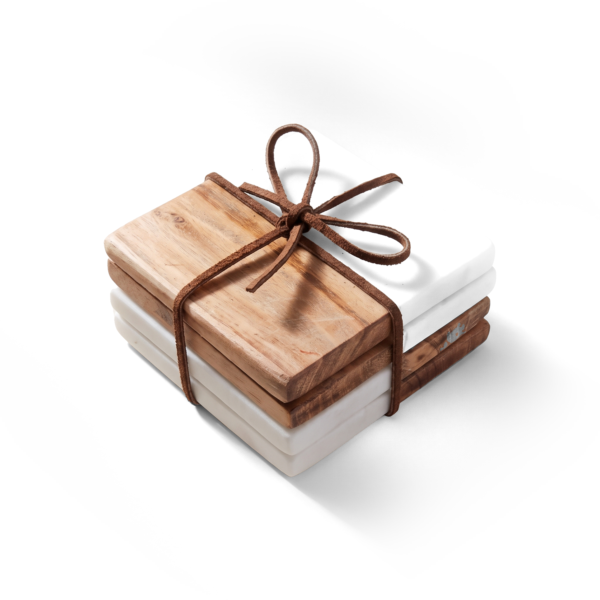 JS Gourmet Ensemble de 4 dessous de verre en bois d'acacia et marbre - Simple Boutique