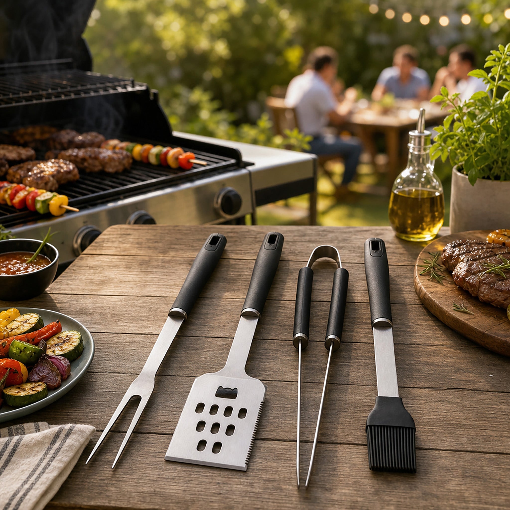 JS Gourmet Ensemble de 4 ustensiles de barbecue en acier inoxydable - Simple Boutique