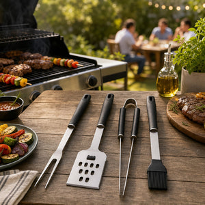 JS Gourmet Ensemble de 4 ustensiles de barbecue en acier inoxydable - Simple Boutique