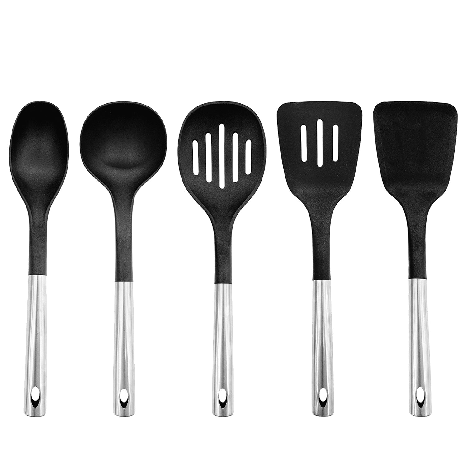 JS Gourmet - Ensemble de 5 Ustensiles de Cuisine en Nylon et Acier Inoxydable, Résistant à la Chaleur - Simple Boutique