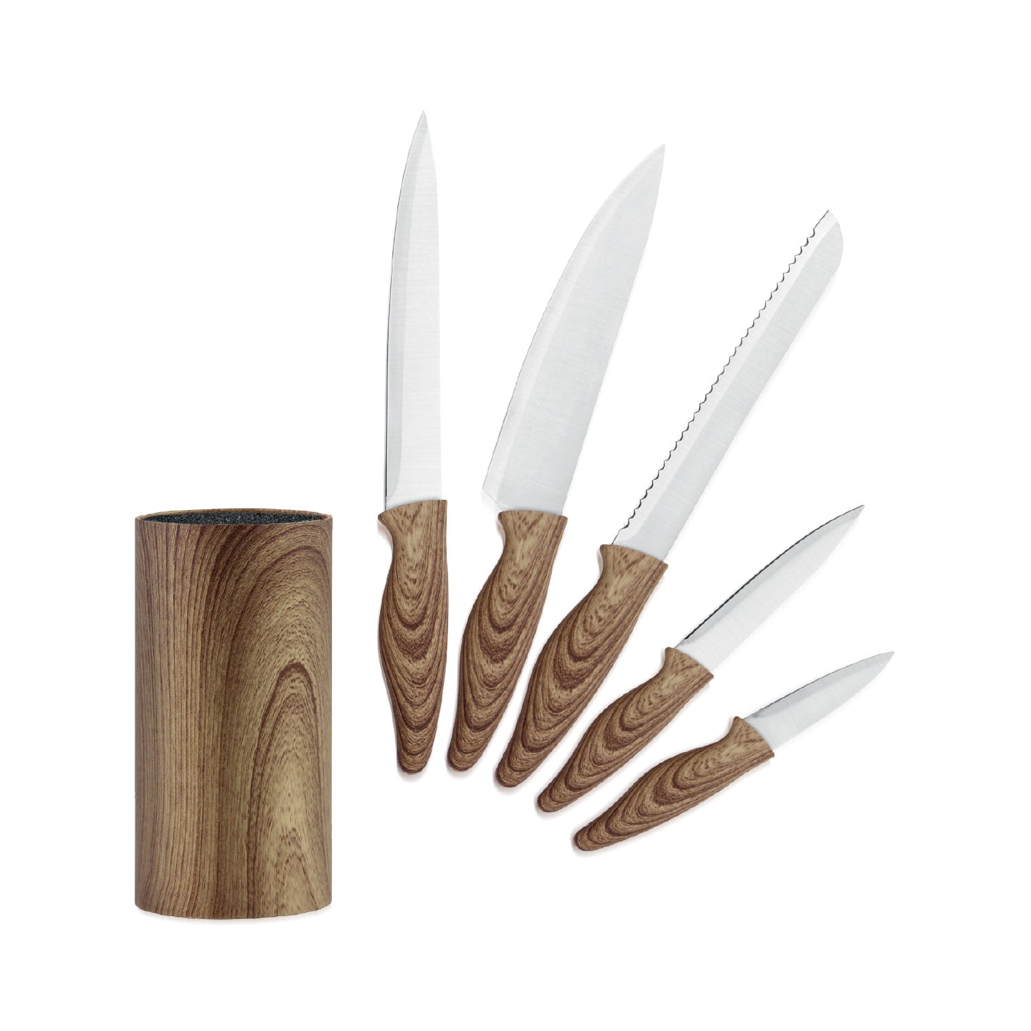 JS Gourmet - Ensemble de Couteaux avec Bloc de Rangement Universel, Lame en Acier Inoxydable, Brun - Simple Boutique