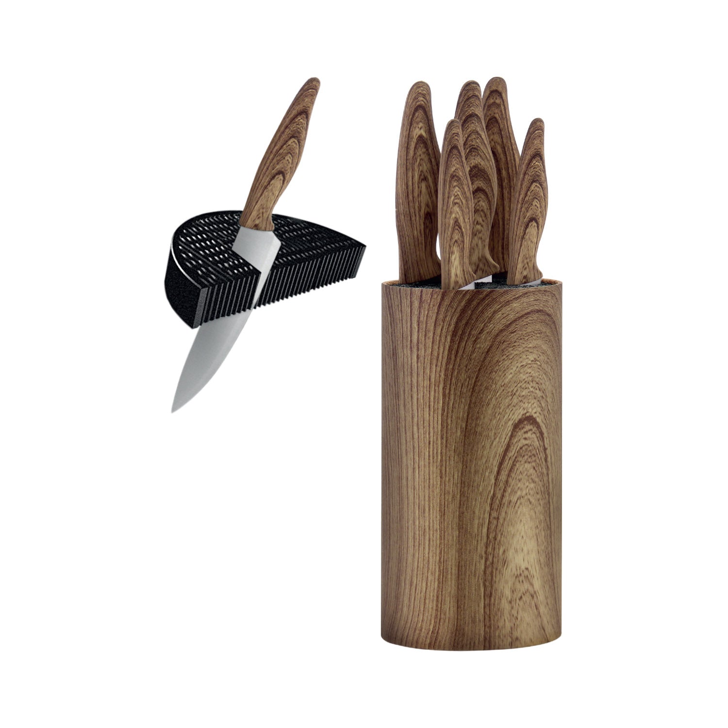 JS Gourmet - Ensemble de Couteaux avec Bloc de Rangement Universel, Lame en Acier Inoxydable, Brun - Simple Boutique