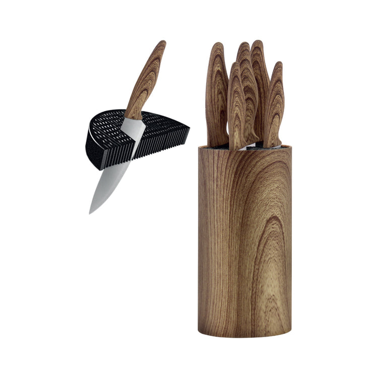 JS Gourmet - Ensemble de Couteaux avec Bloc de Rangement Universel, Lame en Acier Inoxydable, Brun - Simple Boutique