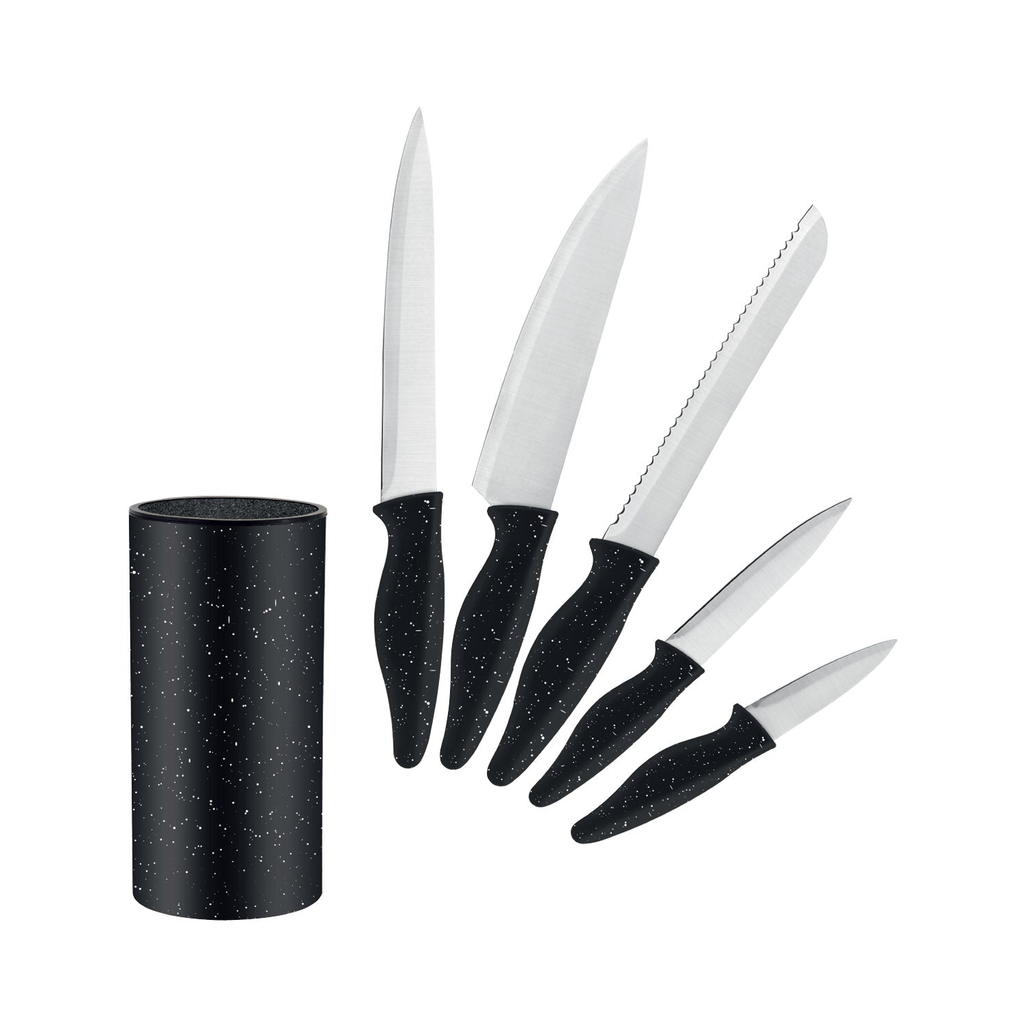JS Gourmet - Ensemble de Couteaux avec Bloc de Rangement Universel, Lame en Acier Inoxydable, Noir - Simple Boutique