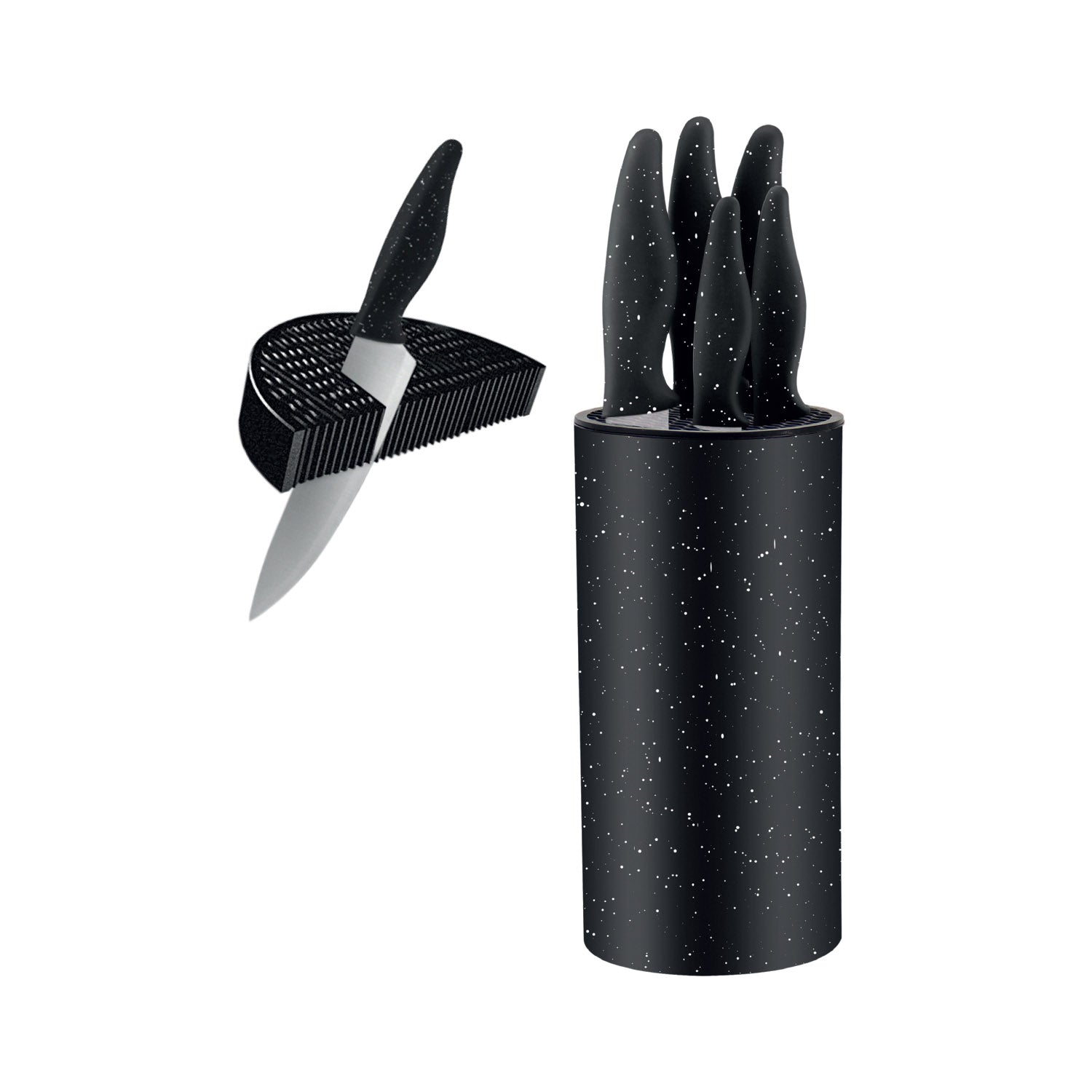 JS Gourmet - Ensemble de Couteaux avec Bloc de Rangement Universel, Lame en Acier Inoxydable, Noir - Simple Boutique