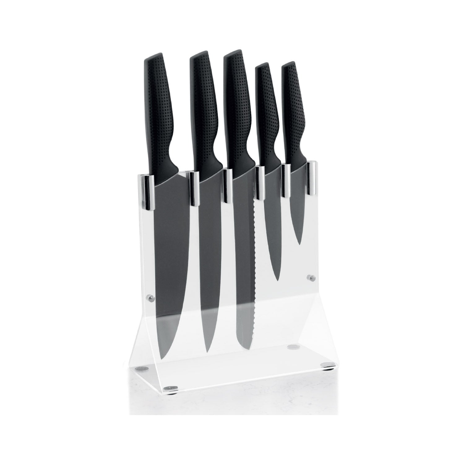 JS Gourmet - Ensemble de Couteaux de Cuisine Avec Support de Rangement Transparent - Simple Boutique