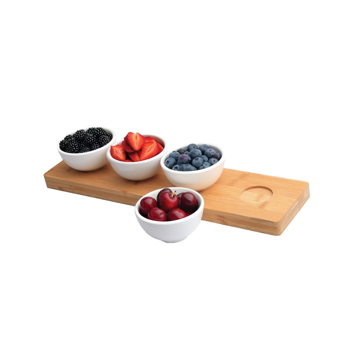 JS Gourmet - Ensemble de Plateau de Service en Bambou avec 4 Bols en Céramique - Simple Boutique