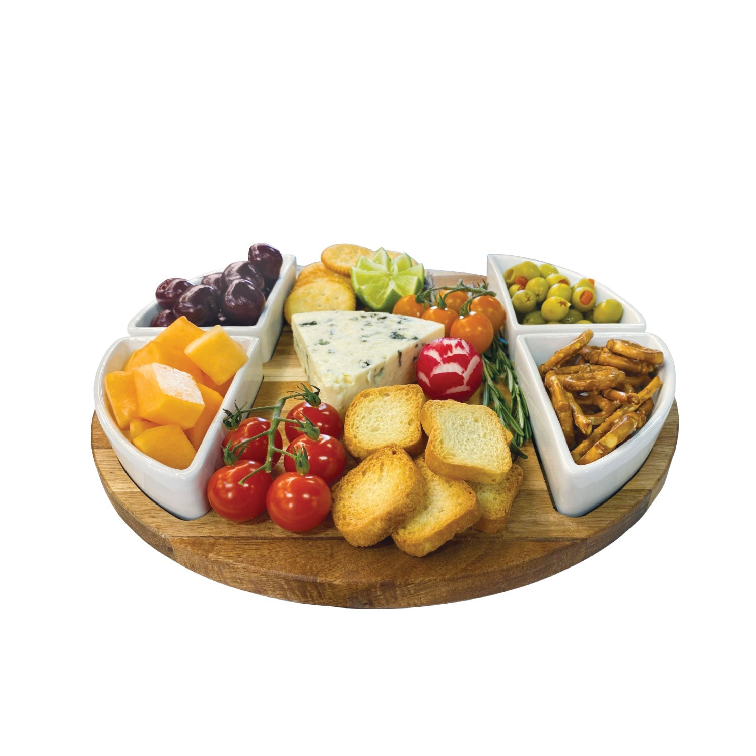 JS Gourmet - Ensemble de Plateau de Service en Bois d'acacia avec Bol en Céramique et Couteaux - Simple Boutique