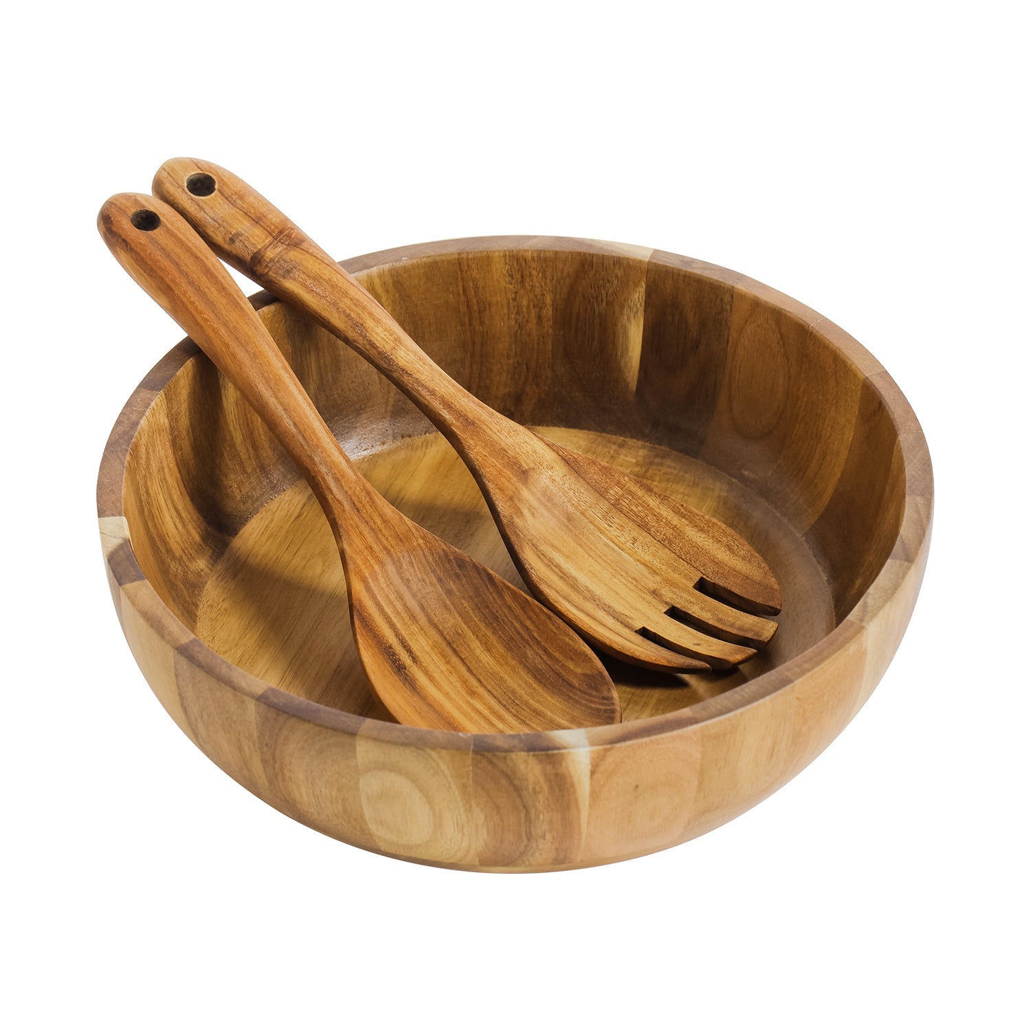JS Gourmet - Ensemble de Saladier 3 Morceaux avec Ustensiles, Fabriqué en Bois d'acacia - Simple Boutique