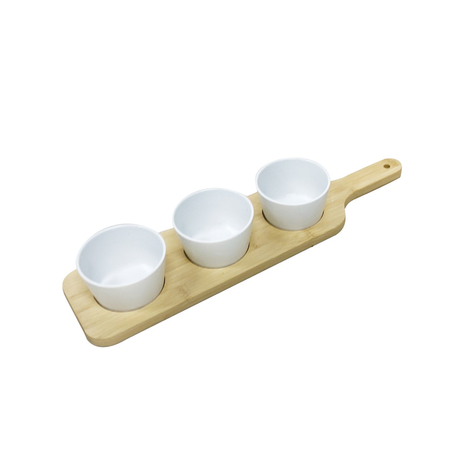 JS Gourmet - Ensemble de Service 4 Morceaux, Plateau en Bambou, Bols en Céramique - Simple Boutique