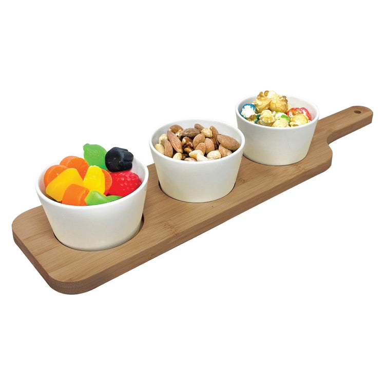 JS Gourmet - Ensemble de Service 4 Morceaux, Plateau en Bambou, Bols en Céramique - Simple Boutique
