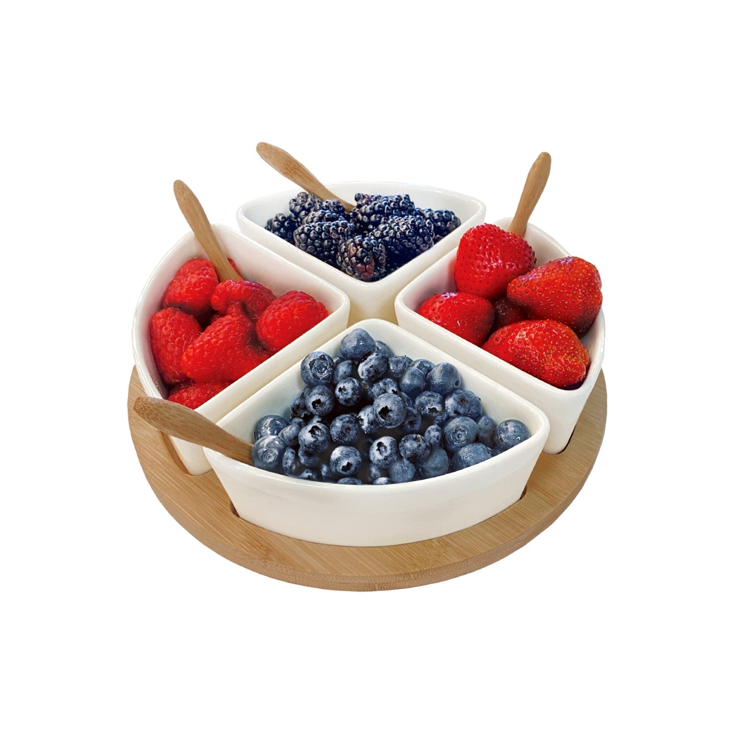 JS Gourmet - Ensemble de Service de Hors-D'oeuvres, Plateau en Bambou, Bols en Céramique et Cuillères - Simple Boutique