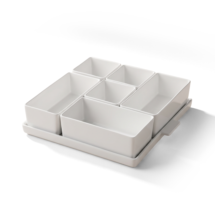 JS Gourmet Ensemble de service 7 pièces en porcelaine blanche avec plateau en ardoise - Simple Boutique