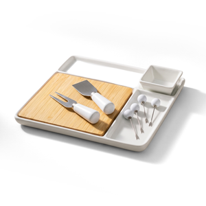 JS Gourmet Ensemble de service / plateau à charcuterie en bambou et porcelaine 9 pièces - Simple Boutique