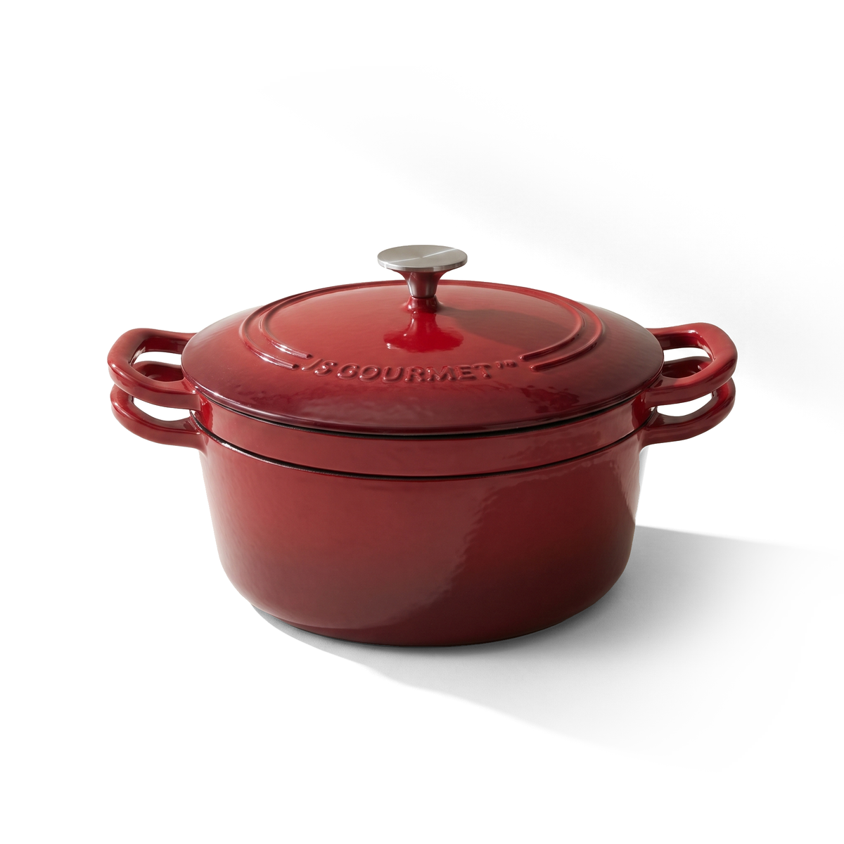 JS Gourmet Ensemble de trois faitouts en fonte empilables - Rouge cerise, 5,2 L - Simple Boutique