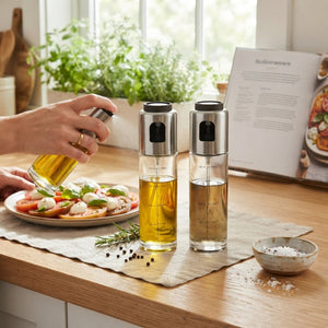 JS Gourmet Ensemble de vaporisateurs à huile et vinaigre - verre et acier inoxydable, Lot de 2 - Simple Boutique