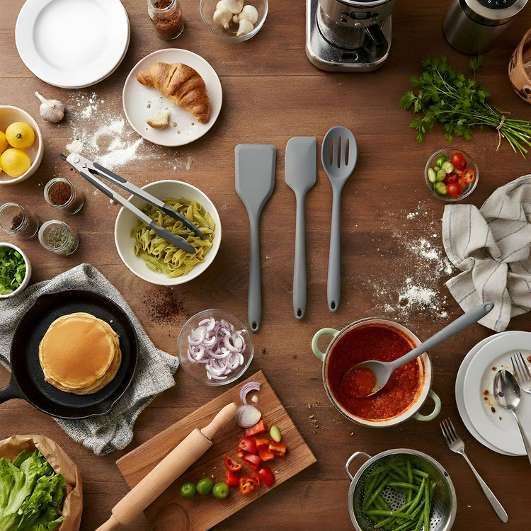JS Gourmet Ensemble d'ustensiles de cuisine de 5 pièces en silicone - Gris foncé - Simple Boutique
