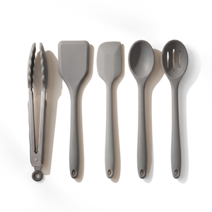 JS Gourmet Ensemble d'ustensiles de cuisine de 5 pièces en silicone - Gris foncé - Simple Boutique