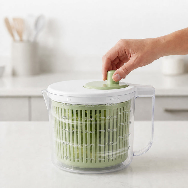 JS Gourmet Essoreuse à salade 4-en-1 avec système de drainage intégré, 2,5 L, Vert - Simple Boutique