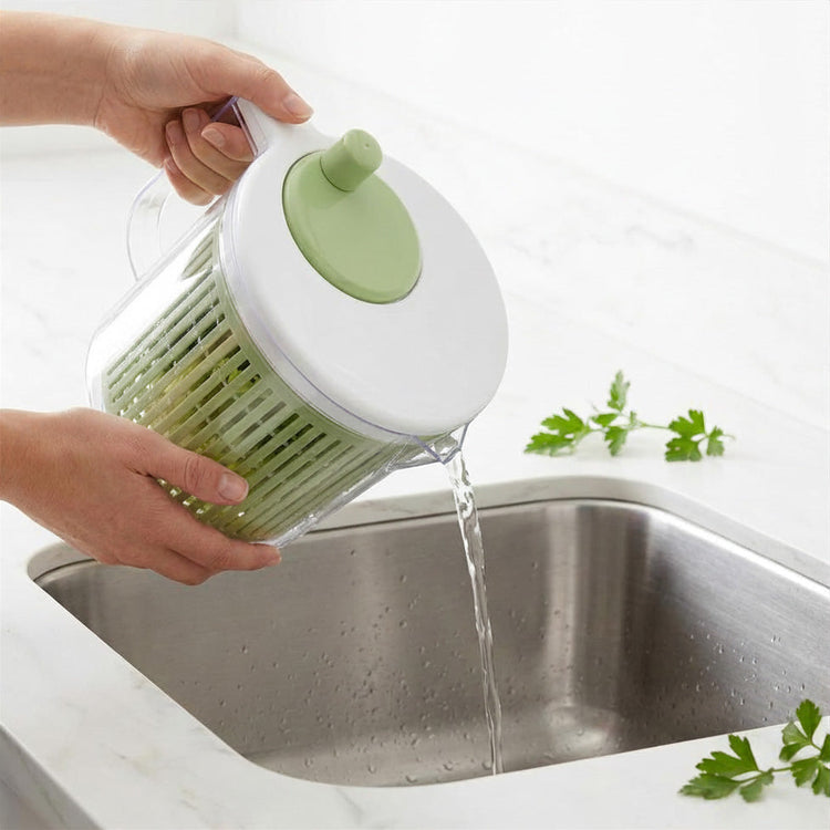 JS Gourmet Essoreuse à salade 4-en-1 avec système de drainage intégré, 2,5 L, Vert - Simple Boutique