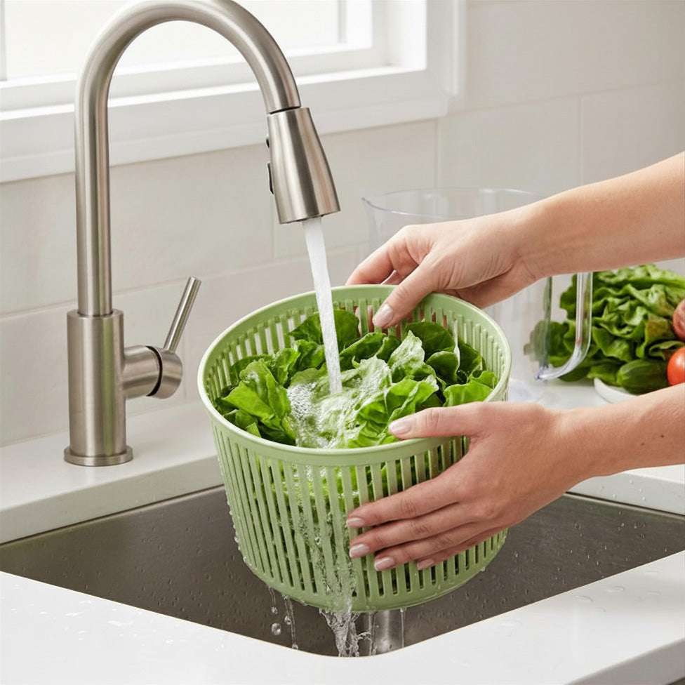 JS Gourmet Essoreuse à salade 4-en-1 avec système d'égouttage intégré, 5,7 L, vert - Simple Boutique