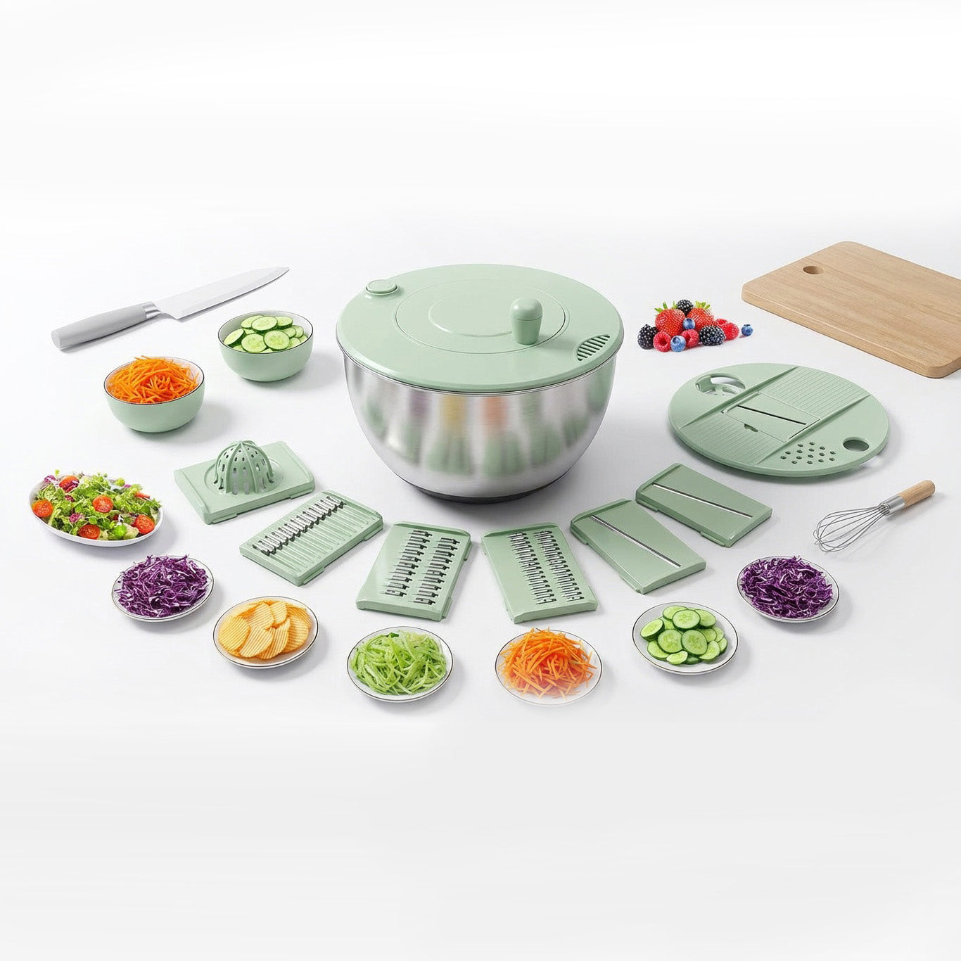 JS Gourmet Essoreuse à salade en acier inoxydable avec hachoir - 4-en-1, 4,2 L - Simple Boutique