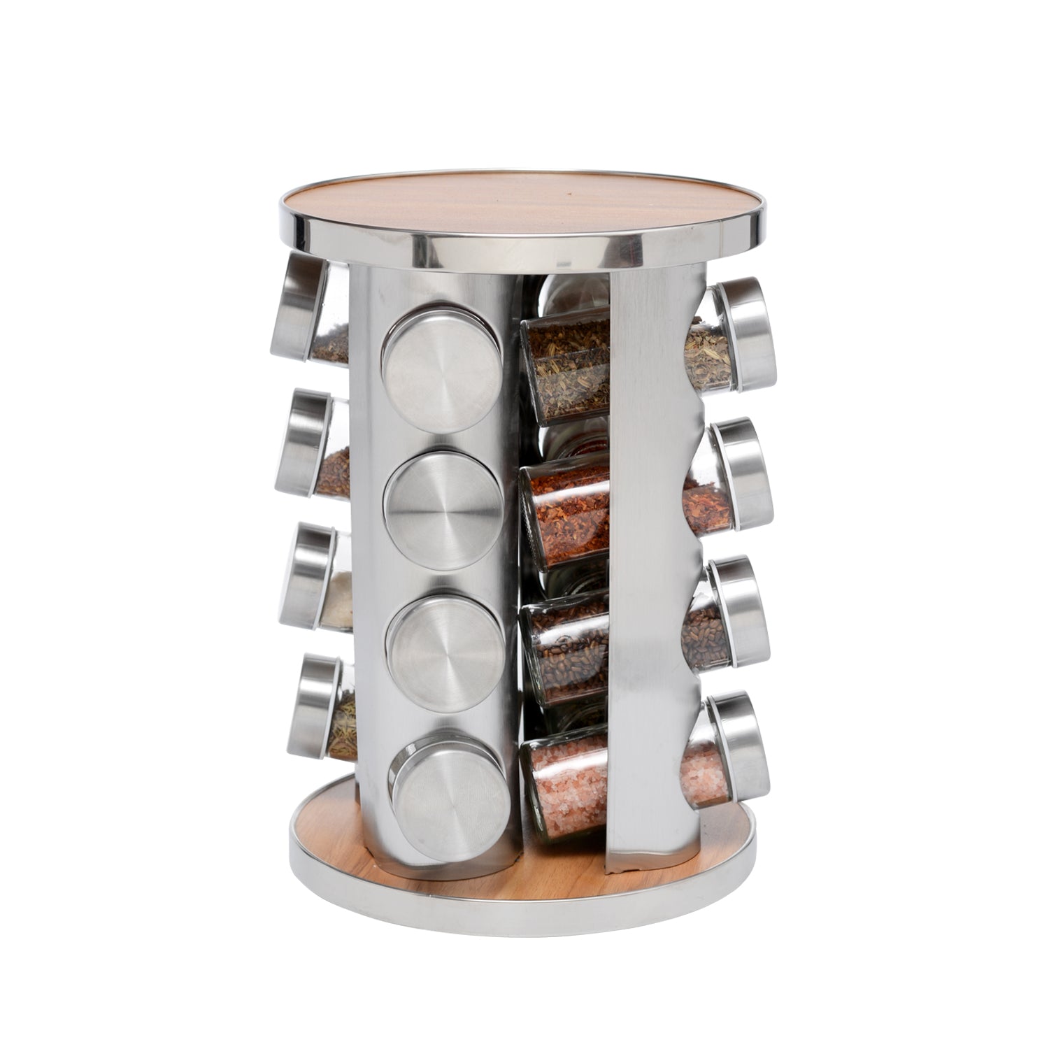 JS Gourmet - Étagère à Épices Rotative en Acier Inoxydable avec 16 Pots en Verre - Simple Boutique