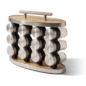 JS Gourmet Étagère à épices en acier inoxydable et bambou avec 12 bocaux en verre - 80 ml chacun - Simple Boutique