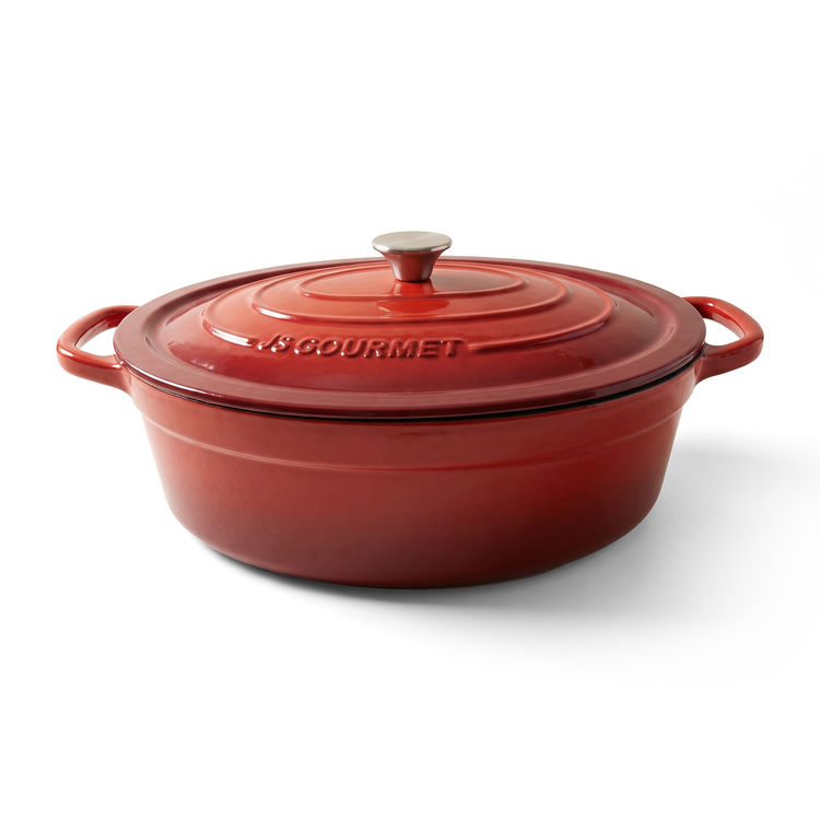 JS Gourmet Faitout ovale en fonte émaillée - Rouge cerise, 7,2 L - Simple Boutique