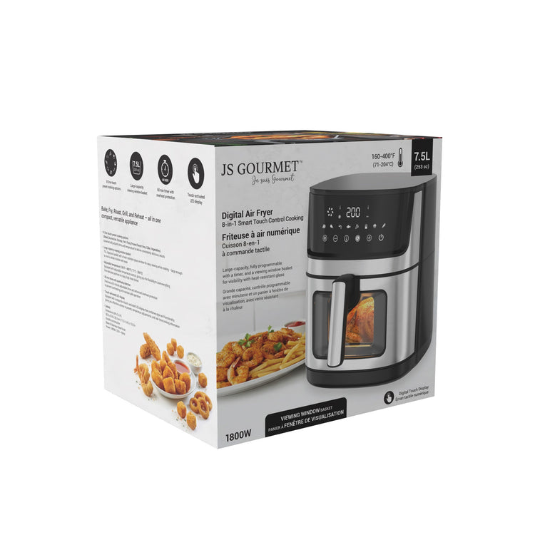 JS Gourmet Friteuse à air numérique programmable tactile de 7,5 L - emballage - Simple Boutique