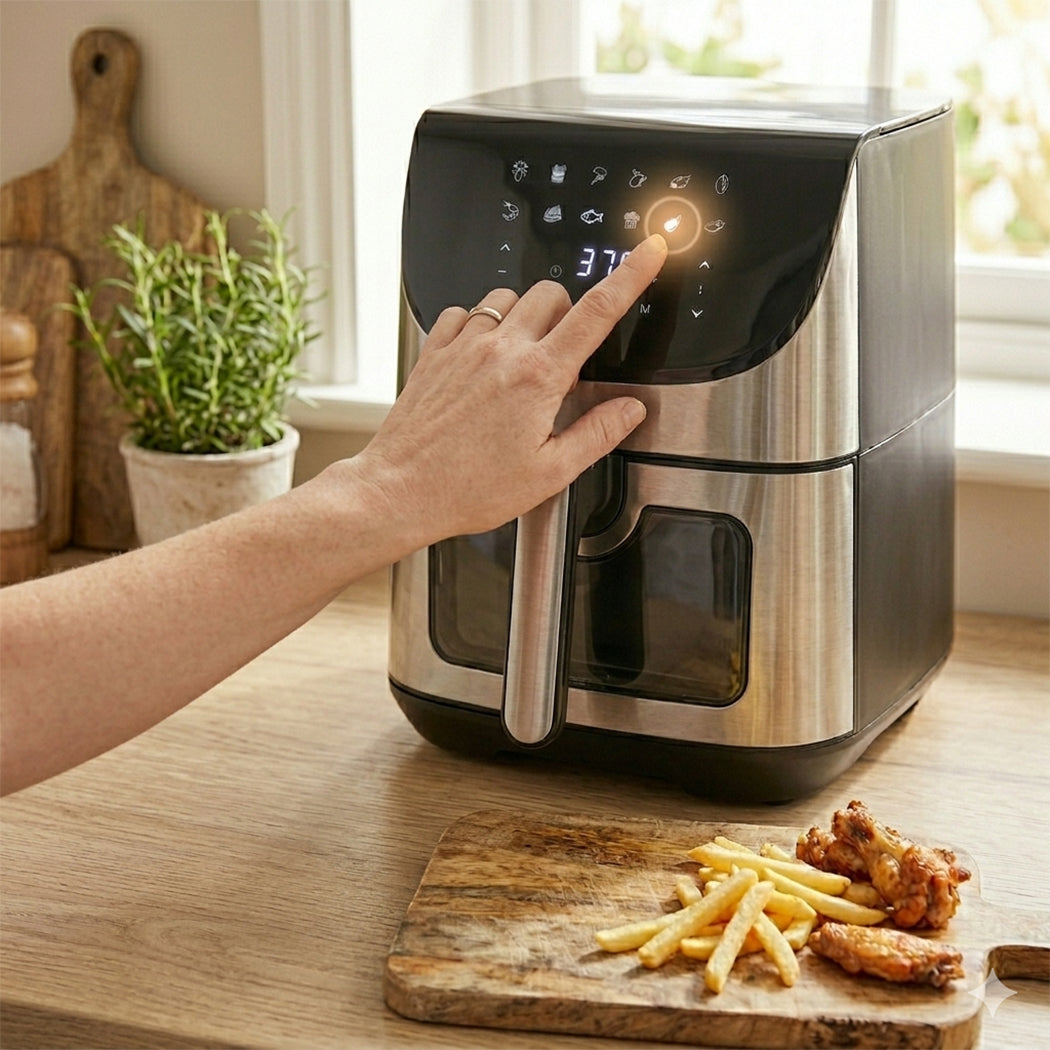 JS Gourmet Friteuse à air tactile numérique 8 L - Noir et acier inoxydable - Simple Boutique