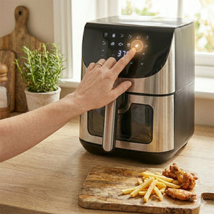 JS Gourmet Friteuse à air tactile numérique 8 L - Noir et acier inoxydable - Simple Boutique