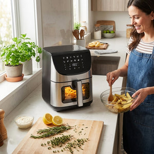 JS Gourmet Friteuse à air tactile numérique 8 L - Noir et acier inoxydable - Simple Boutique