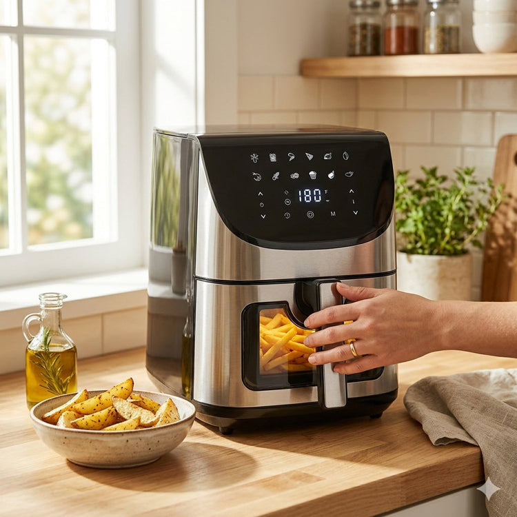 JS Gourmet Friteuse à air tactile numérique 8 L - Noir et acier inoxydable - Simple Boutique