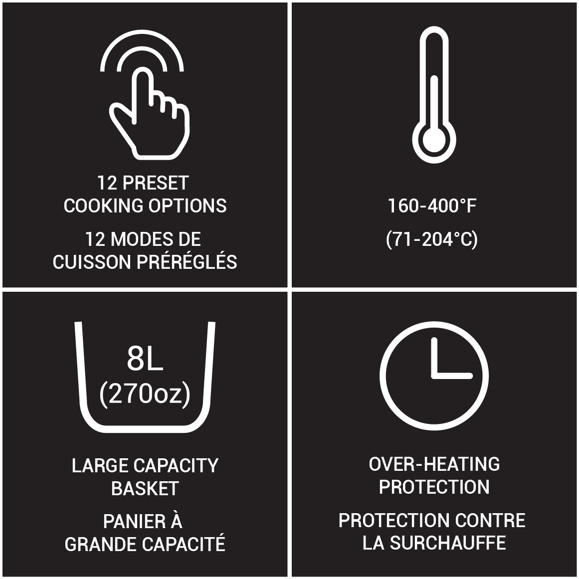 JS Gourmet Friteuse à air tactile numérique 8 L - Noir et acier inoxydable - Simple Boutique