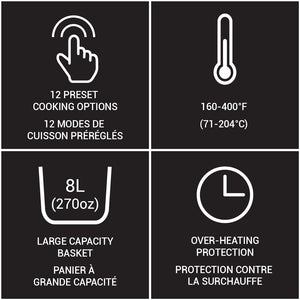 JS Gourmet Friteuse à air tactile numérique 8 L - Noir et acier inoxydable - Simple Boutique