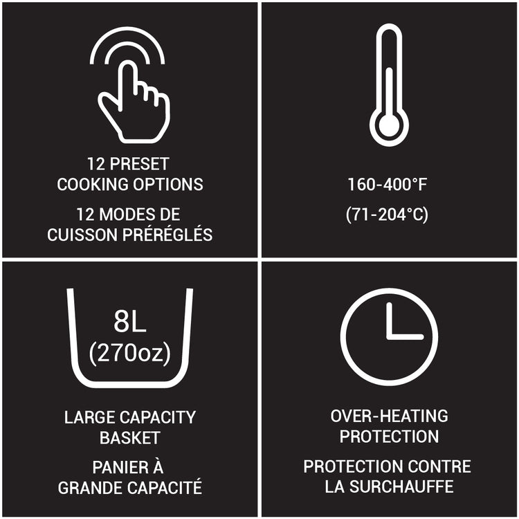 JS Gourmet Friteuse à air tactile numérique 8 L - Noir et acier inoxydable - Simple Boutique