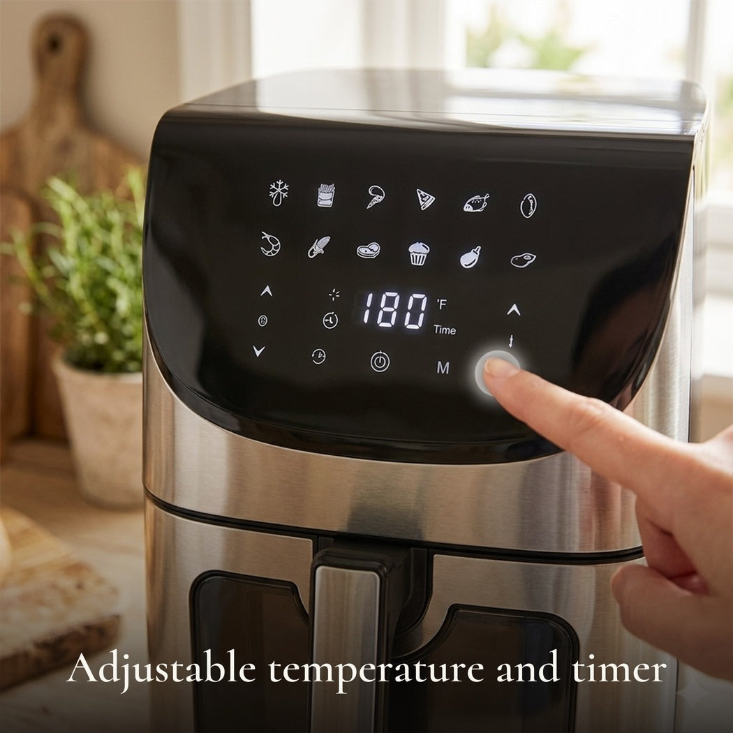 JS Gourmet Friteuse à air tactile numérique 8 L - Noir et acier inoxydable - Simple Boutique