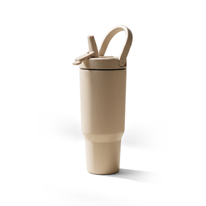 JS Gourmet Gobelet à double paroi en acier inoxydable avec paille rabattable, 946 ml - Blanc crème - Simple Boutique