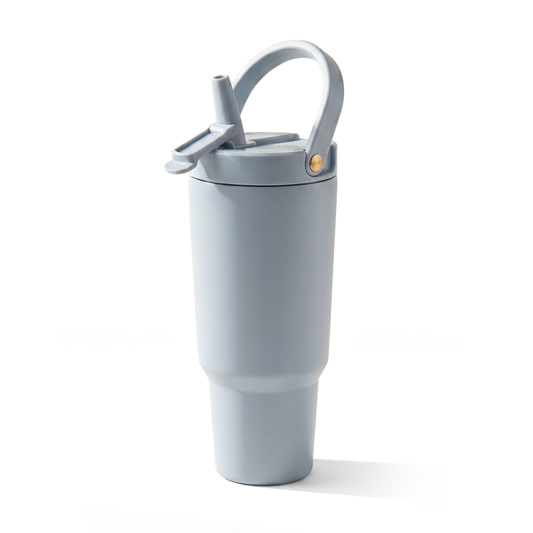 JS Gourmet Gobelet isotherme à paille rabattable en acier inoxydable à double paroi de 946 ml - Bleu glacier - Simple Boutique
