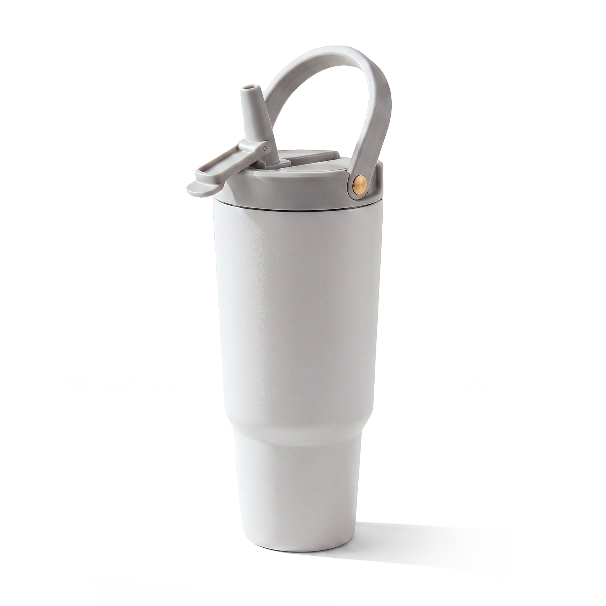 JS Gourmet Gobelet isotherme à paille rabattable en acier inoxydable à double paroi de 946 ml - Gris clair - Simple Boutique