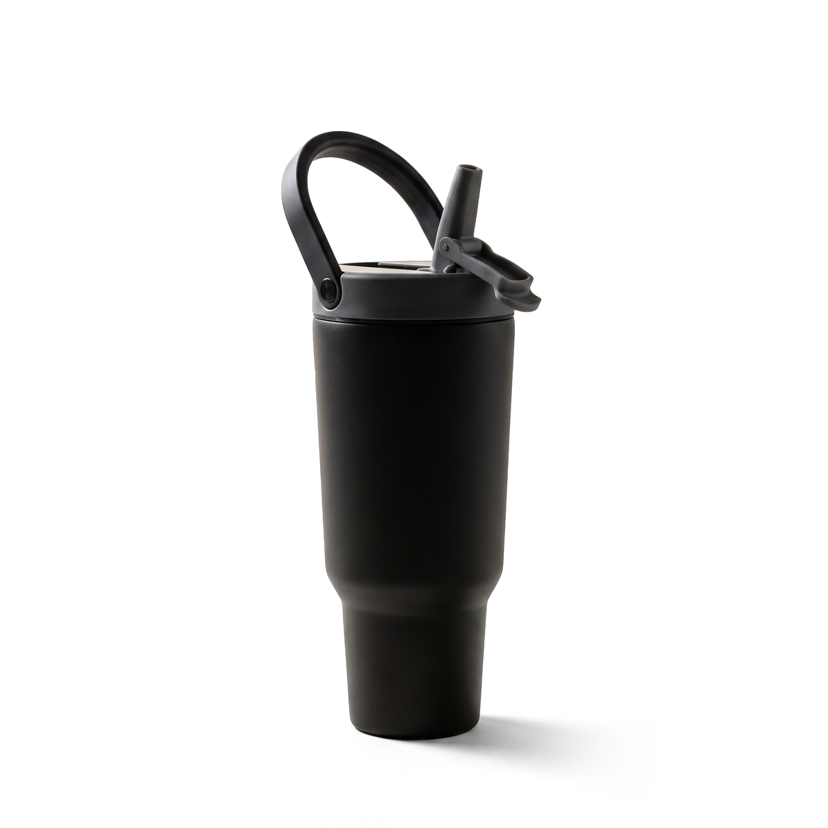 JS Gourmet Gobelet isotherme à paille rabattable en acier inoxydable à double paroi de 946 ml - Noir - Simple Boutique