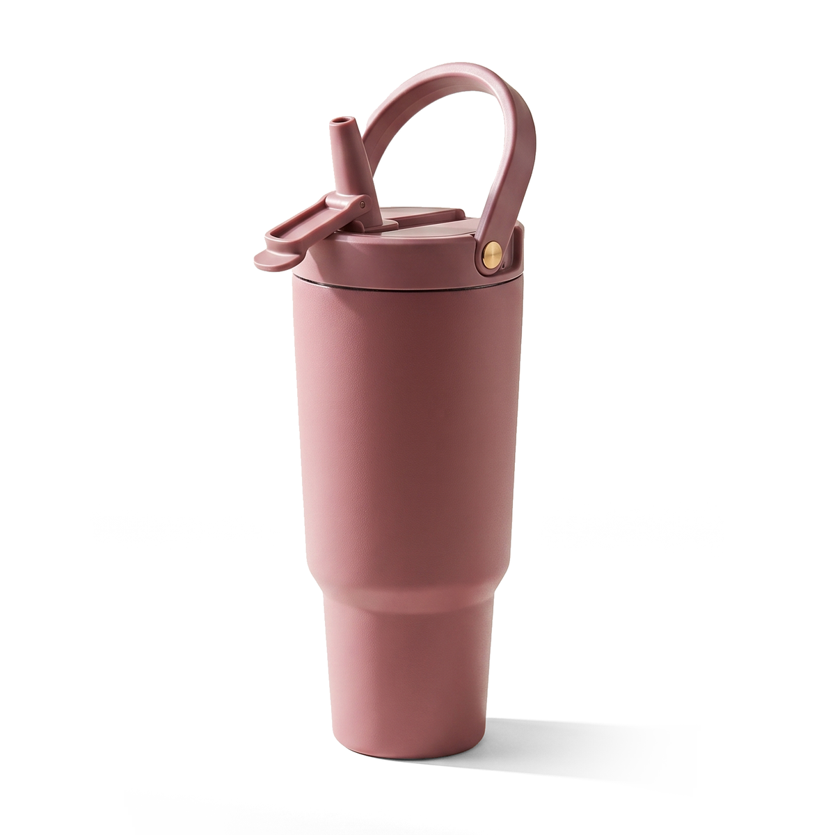 JS Gourmet Gobelet isotherme à paille rabattable en acier inoxydable à double paroi de 946 ml - Rose poudré - Simple Boutique