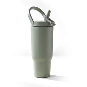 JS Gourmet Gobelet isotherme à paille rabattable en acier inoxydable à double paroi de 946 ml - Vert sauge - Simple Boutique