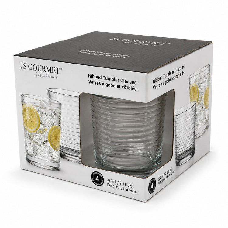 JS Gourmet Gobelets 380 ml - Lot de 4 design côtelé - emballage - Simple Boutique