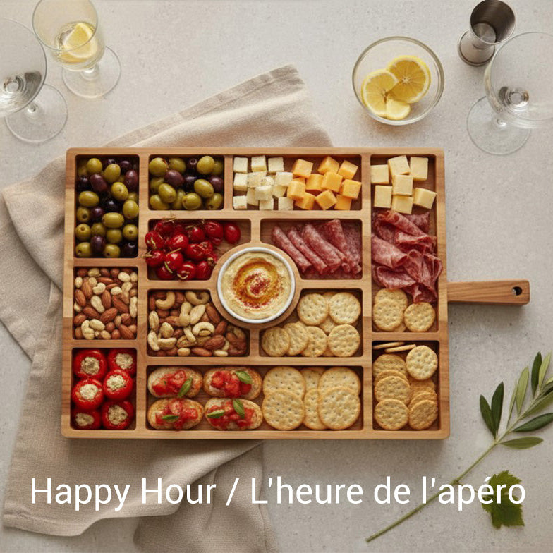 JS Gourmet Grand plateau de service en bambou avec plusieurs compartiments et bol en céramique - Simple Boutique
