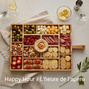 JS Gourmet Grand plateau de service en bambou avec plusieurs compartiments et bol en céramique - Simple Boutique
